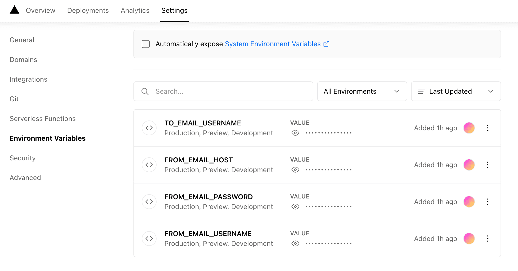 Vercel Environment Variables