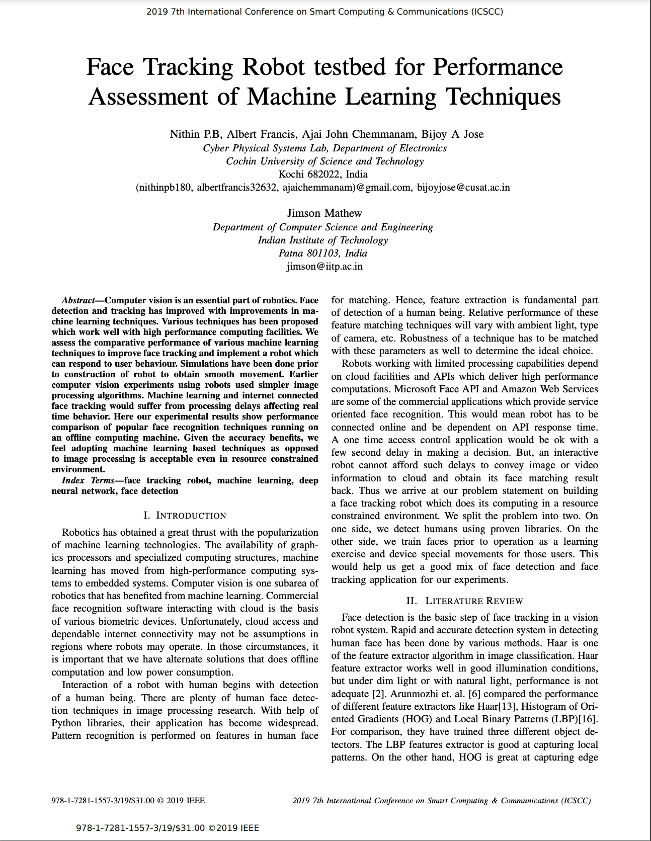 Face Tracking Robot testbed for Performance Assessment of Machine Learning Techniques gallery