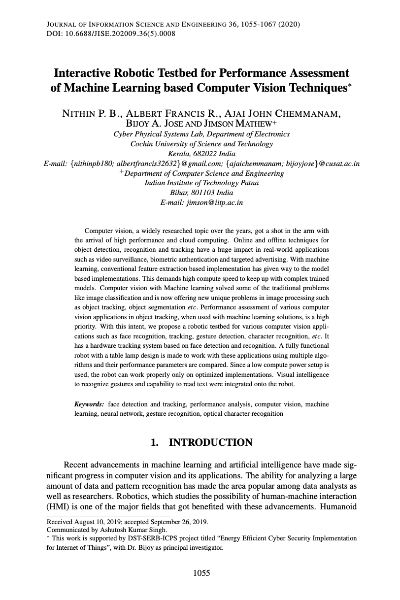 Interactive Robotic Testbed for Performance Assessment of Machine Learning based Computer Vision Techniques gallery