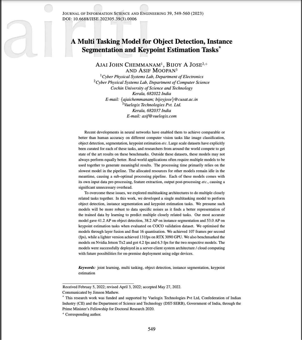 A multi tasking model for Object Detection, Image Segmentation and Keypoint Estimation tasks gallery